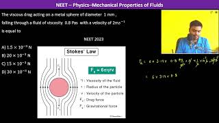 The viscous drag acting on a metal sphere of diameter 1 mm  falling through a fluid of [upl. by Deuno704]