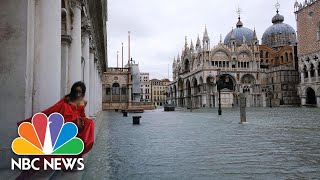 Venice Floods After Unexpected High Tide Means Barrier Is Not Raised  NBC News NOW [upl. by Nosnev]