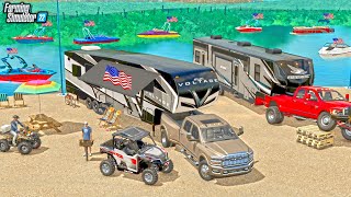 4TH OF JULY CAMPING amp BOATING WITH WAKE BOATS amp JETSKIS  FARMING SIMULATOR 22 [upl. by Nahtanaj426]