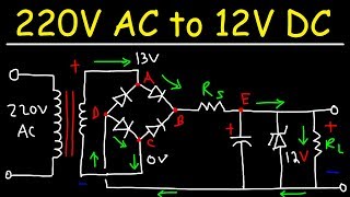 220V AC to 12V DC Converter Power Supply Using Diodes Capacitors Resistors amp Transformers [upl. by Nrubloc60]