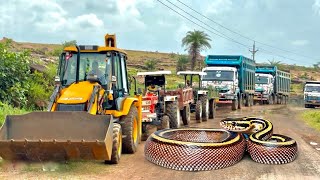 JCB 3dx loading Mud in TATA Tippers Tractors  Swaraj 855 Fe  New Holland 3630 4x4 Tractor [upl. by Nameerf]