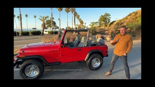 1989 Jeep Wrangler YJ 59k original miles Fuel Injected 4 cylinder 5 speed for sale Classic Red [upl. by Eirameinna]