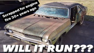 Junkyard Nova engine revival Will the burnt small block live again [upl. by Marb289]