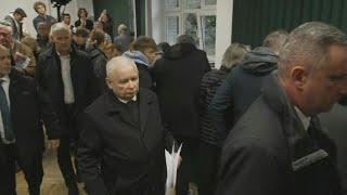 Populist leader Jaroslaw Kaczynski votes in Poland election  AFP [upl. by Dawna]