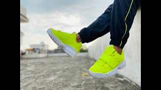 Unboxing and genuine review of Fila Disruptor II WomenFluorescent green colour way [upl. by Elconin]