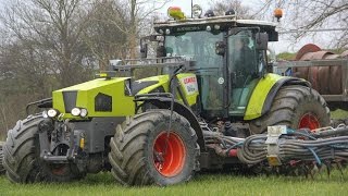 Special modified Claas Arion 550  Slurry injection  Roelama drag hose [upl. by Ykcin]