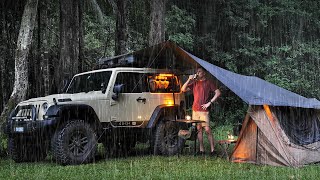 SOLO Camping in the RAIN  RELAX SLEEP and Eat in the JUNGLE  Rain ASMR [upl. by Enidlareg]