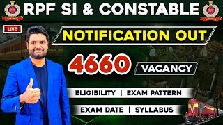 RPF SI AND CONSTABLE 2024 NOTIFICATION OUT  4660 VACANCY EXAM DATES EXAM PATTERN  RPF 2024 [upl. by Sinnod]