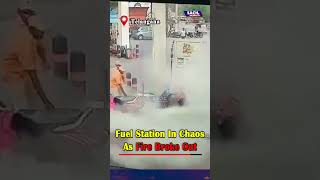 Chaos at Telangana petrol pump as drunk man starts a fire [upl. by Arracahs]