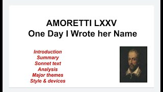 Amoretti LXXV  One day I wrote her name upon the strand  Sonnet 75 by Edmund Spenser [upl. by Arte566]