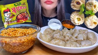 ASMR KOREAN SPICY NOODLES  DUMPLINGS  MOMOS MUKBANG EATING SOUNDS [upl. by Marabel950]