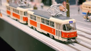 Praha Tram Tatra T3 amp Leipzig Tram Tatra T4 Model N比例 路面電車 鉄道模型 Tomytec [upl. by Kinsley]