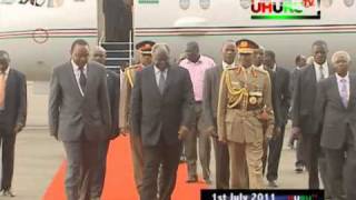 Uhuru Kenyatta welcoming President Kibaki at JKIA [upl. by Prior764]