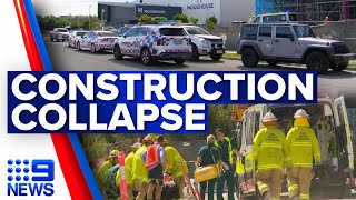 Two tradies injured after construction scaffolding collapses in Brisbane  9 News Australia [upl. by Gnivre646]