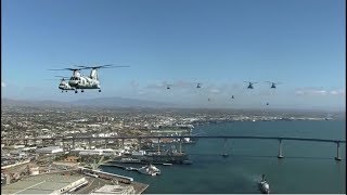 US Marines with Medium Sea Flew CH46 helicopter squadron HMM364 Fly in Mass Formation [upl. by Odrude]