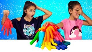 3 COLORS OF GLUE SLIME GLOVES CHALLENGE SIS vs SIS [upl. by Nohtiek]