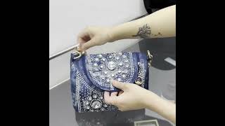 Elegant Blue Denim Shoulder Bag for Women with Rhinestone Embellishment bag [upl. by Herbst491]