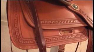 HorseSaddleShopcom reviews the Alamo Flex Tree Caramel Toast Greek Border Tooled Trail Saddle 1060 [upl. by Ittam]