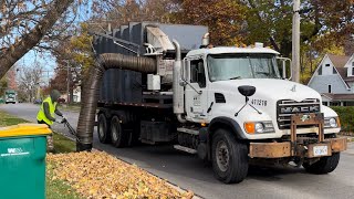 Waste Management Mack Granite Leaf Vacuum Truck  Mack LEU McNeilus Meridian Curotto Garbage Truck [upl. by Hcir]