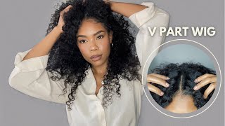 5 Minute Big Curly V Part Wig Install  NO LACE NO GLUE Ft Nadula Hair [upl. by Plate467]