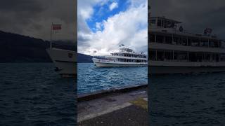 View from Neuhaus Pier at Neuhaus Golf and Strand Hotel Interlaken Switzerland 🇨🇭 travel [upl. by Rebe]