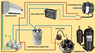 Split Ac outdoor Full Wiring Diagram  Air Conditioner Circuit  Fan And Compressor wire connection [upl. by Seline]