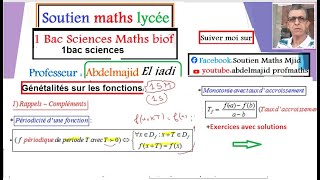 Généralités sur les fonctions1SM1SF Parité PériodicitéMonotonie dune fonctionExercices corrigés [upl. by Volnay]