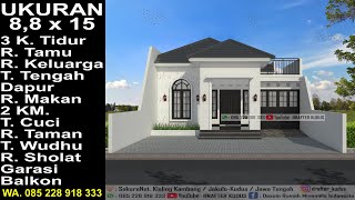 Modern House Ukuran 88x15 II 3 K Tidur II Desain Rumah Klasik Modern Lantai 1 [upl. by Ahseek805]