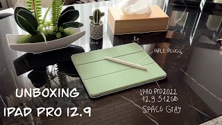 iPad Pro 2022 129” M2 unboxing ☁️🌿 Apple Pencil 2  accessories [upl. by Nada]