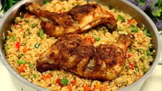 Bulgur pilaf with Fried Chicken  Bulgur Pilaf Recipe  Turkish Pilaf Recipe [upl. by Redep]