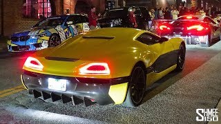 Supercar Traffic Jam CHAOS Rimac Chiron Regera Agera RS [upl. by Annayad762]