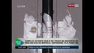 NTG Comelec sticker seals ng truck na naghatid sa mga balota sa Maynila napansing tila punit na [upl. by Fernyak]