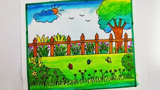 Garden drawinghow to draw garden scenery drawingeasy garden drawinggarden drawing for beginners [upl. by Raskin665]