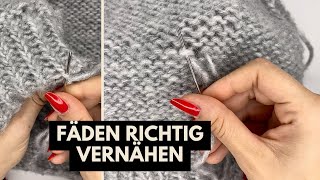 Stricken Fäden richtig vernähen  Knäuelwechsel glattrechts oder Bündchen  Anleitung für Anfänger [upl. by Inavihs]