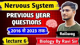 Nervous System  Previous Year Questions For Railway Exams  L6  Biology By Ravi Sir [upl. by Dareg]