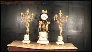 Large Antique French Ormolu and Marble Cherub Clock Set 3659 [upl. by Mensch110]