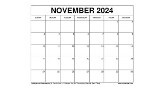 November 2024 Calendar Printable Templates with Holidays  VL Calendar [upl. by Dnalra245]