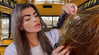 ASMR popular girl is detangling your hair on the school bus 💛 hair play  roleplay [upl. by Indyc982]