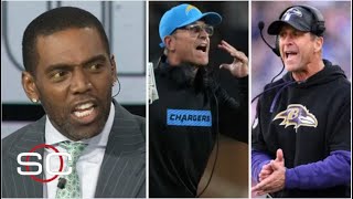 Randy Moss is rolling with Ravens to take down Chargers in the battle of the Harbaugh brothers [upl. by Greenburg]