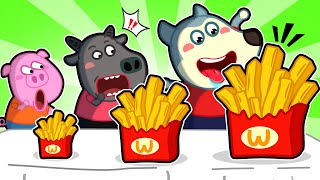 Familia Wolfoo Español  PAPAS FRITAS GRANDES MEDIANAS Y PEQUEÑAS DE MCDONALDS  Dibujos Animados [upl. by Yren]