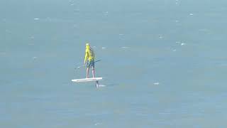 SUP Foiling Wave riding Downwinder On a Bay Start of run [upl. by Nyre]