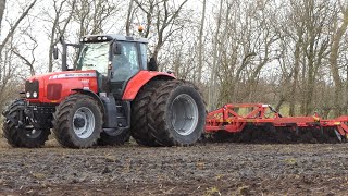 Massey Ferguson 6497 in the field Cultivating w 4meter Väderstad Cultus 400  Danish Agriculture [upl. by Anuahsal]