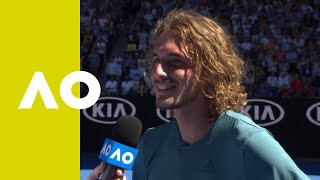 Stefanos Tsitsipas oncourt interview QF  Austalian Open 2019 [upl. by Barthol]