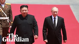 Kim Jongun welcomes Vladimir Putin at official ceremony in Pyongyang [upl. by Dewhurst]