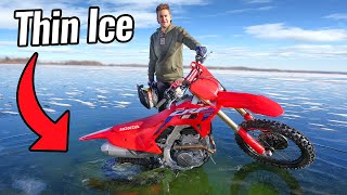 Dirt Bike Falls Through Ice Sinks to Bottom [upl. by Seuqramed766]