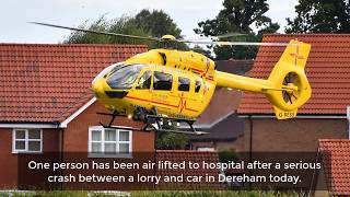 Motorist airlifted to Addenbrookes hospital after serious crash in Dereham [upl. by Gerson]