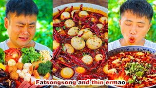 mukbang  Braised Pork  Beef hotpot  Spicy Eggs  prickly pear  fatsongsong and thinermao [upl. by Akiv]