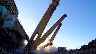 Brayton Point Power Plant Chimneys  Controlled Demolition Inc [upl. by Estevan]