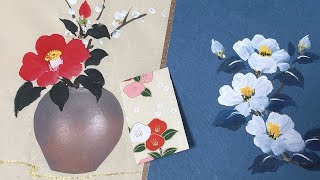 【12月〜赤い椿、白い椿を描く】年賀状、寒中見舞い、ハガキ絵、Simple way to draw camelliaほのぼの一筆画48😊2021 [upl. by Gomez473]