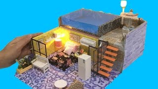 DIY DOLLHOUSE HOTEL ROOM with POOL in a SHOE BOX [upl. by Silletram]